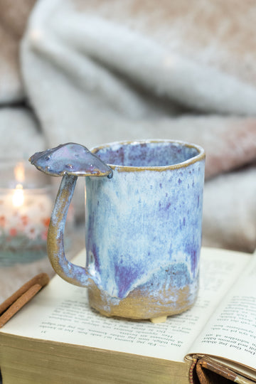 Handmade Ceramic Mushroom Mug - Cozy Forest Aesthetic Coffee Cup, Pottery Gift for Book Lovers
