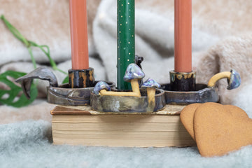 Handmade Ceramic Candle Holder Set - Whimsical Mushroom-Inspired Design (Set of 3)