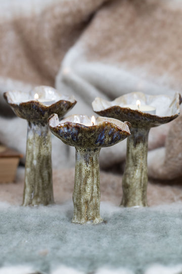 Mushroom Tealight Holder Set – Handmade Ceramic Forest-Inspired Decor (Set of 3)