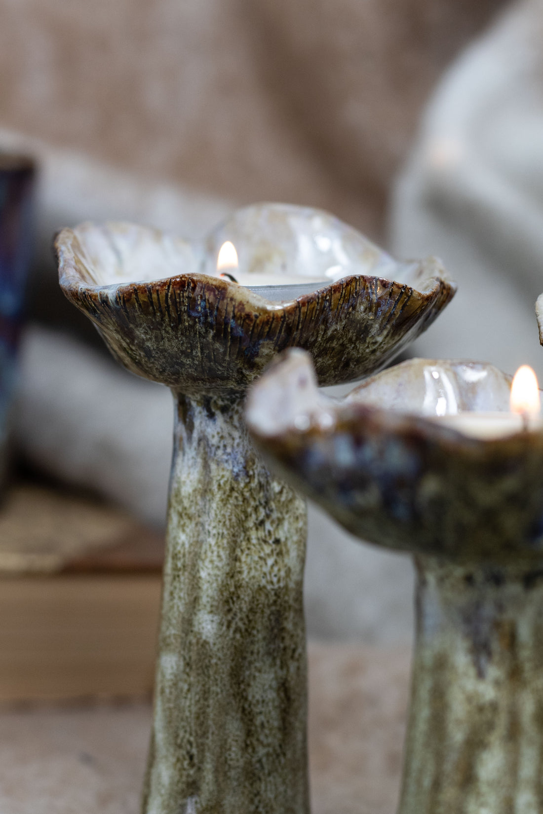 Mushroom Tealight Holder Set – Handmade Ceramic Forest-Inspired Decor (Set of 3)