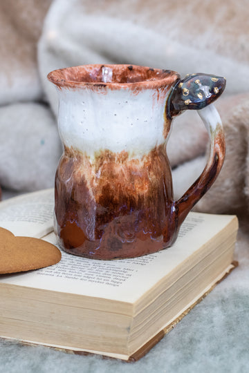 Large Handmade Ceramic Tea Mug with Gold Luster - Perfectly Imperfect Rustic Charm Mushroom