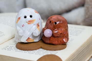 Ceramic small Ghost Duo Set – Clear Quartz & Kunzite Sphere Halloween