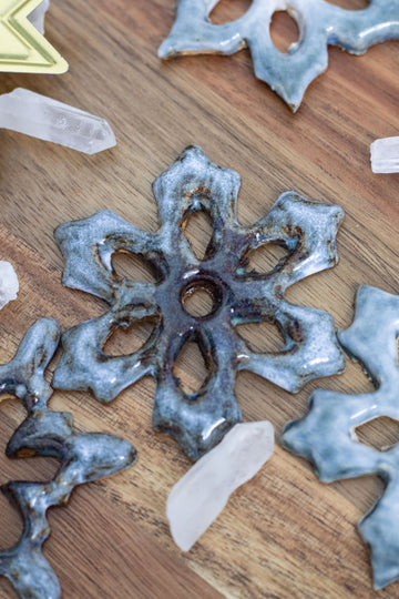 Handmade Ceramic Snowflake Ornaments Blue/White