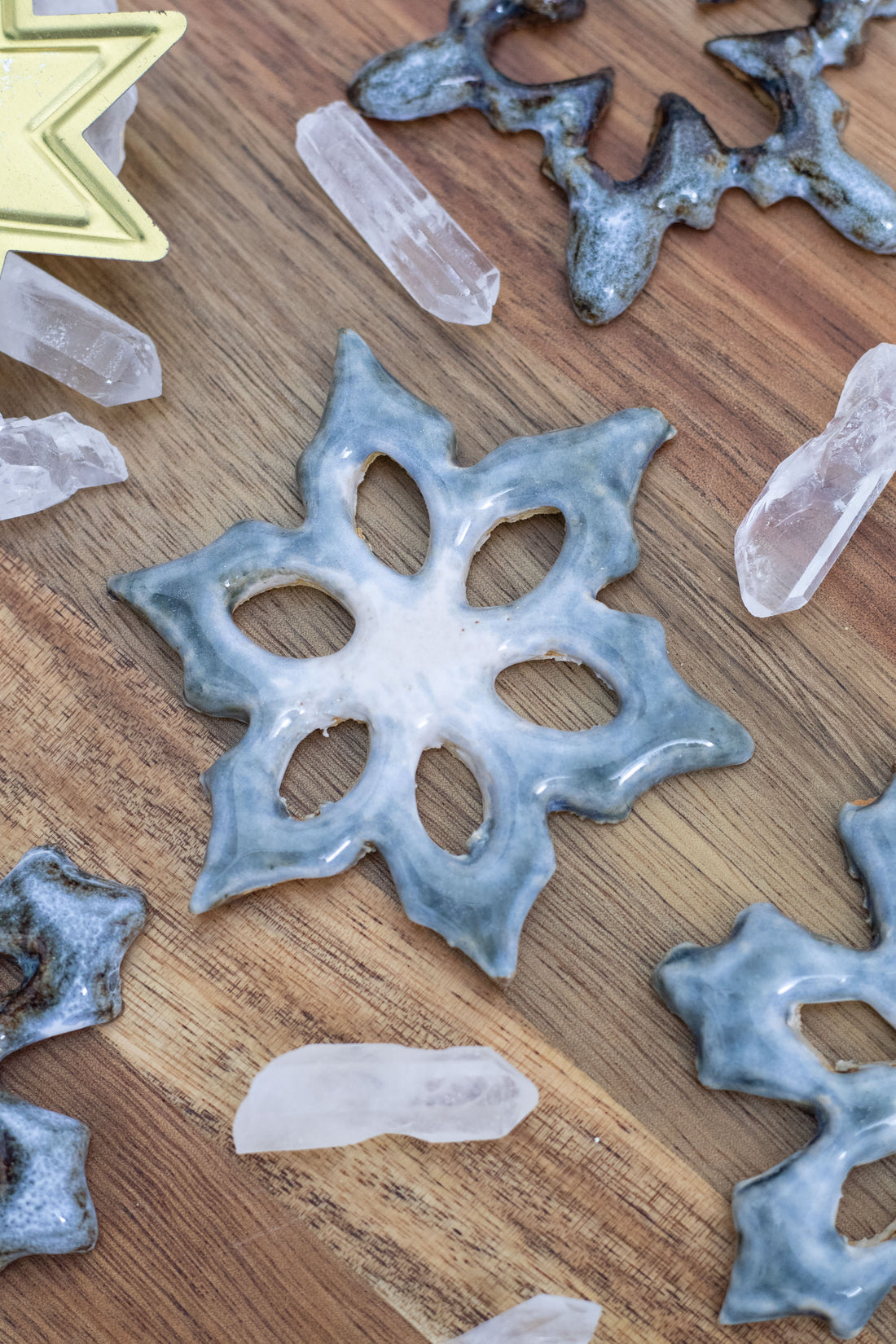 Handmade Ceramic Snowflake Ornaments Blue/White
