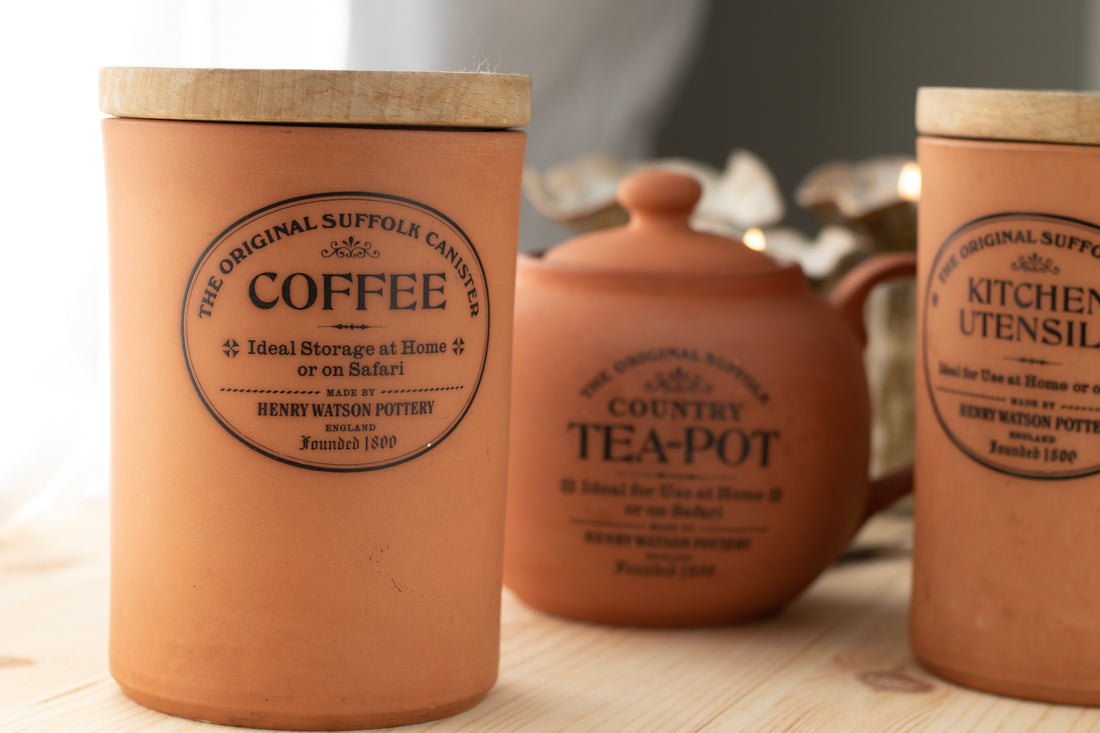 Henry Watson’s Original Suffolk Collection – Vintage Terracotta Teapot and Storage Jars Set