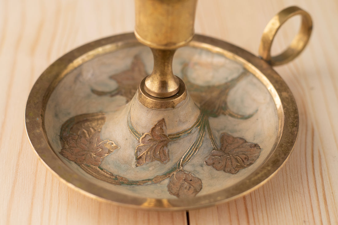 Vintage Brass Chamberstick Candle Holder with Handle - Cottagecore