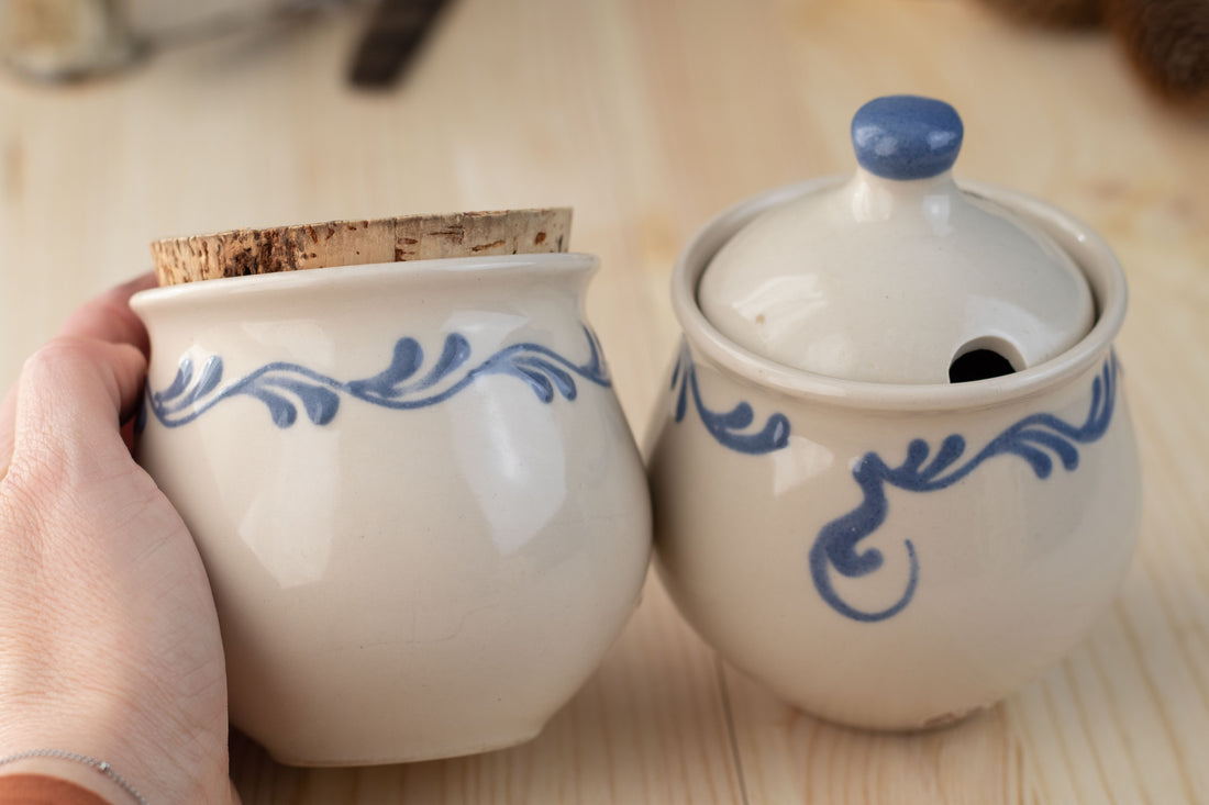 Rustic Nordic Ceramic Jars – Set of Two | Vintage Hand-Painted Kitchen Storage