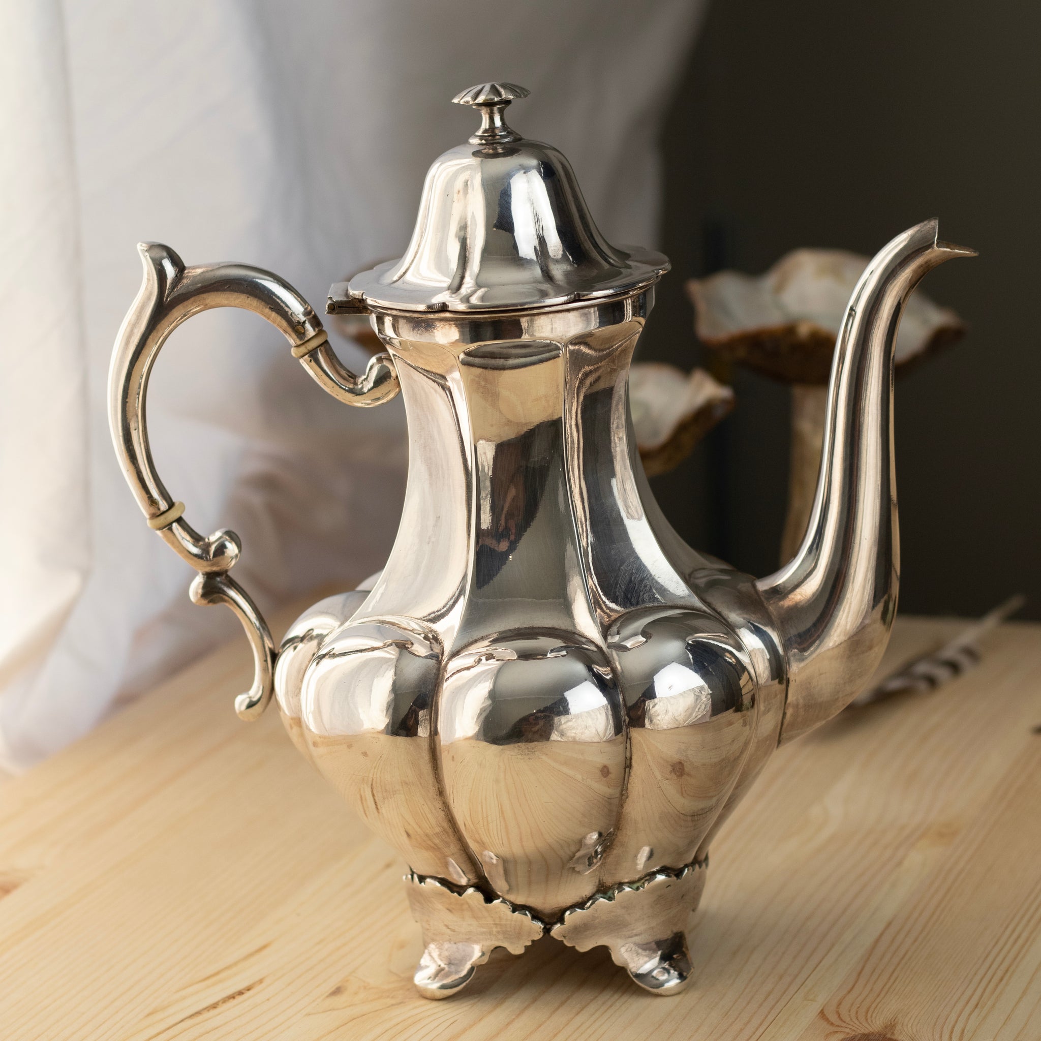 Antique Rococo Silver Coffee Pot by Hertz Aktiebolaget Bernhard (Early 1900s)