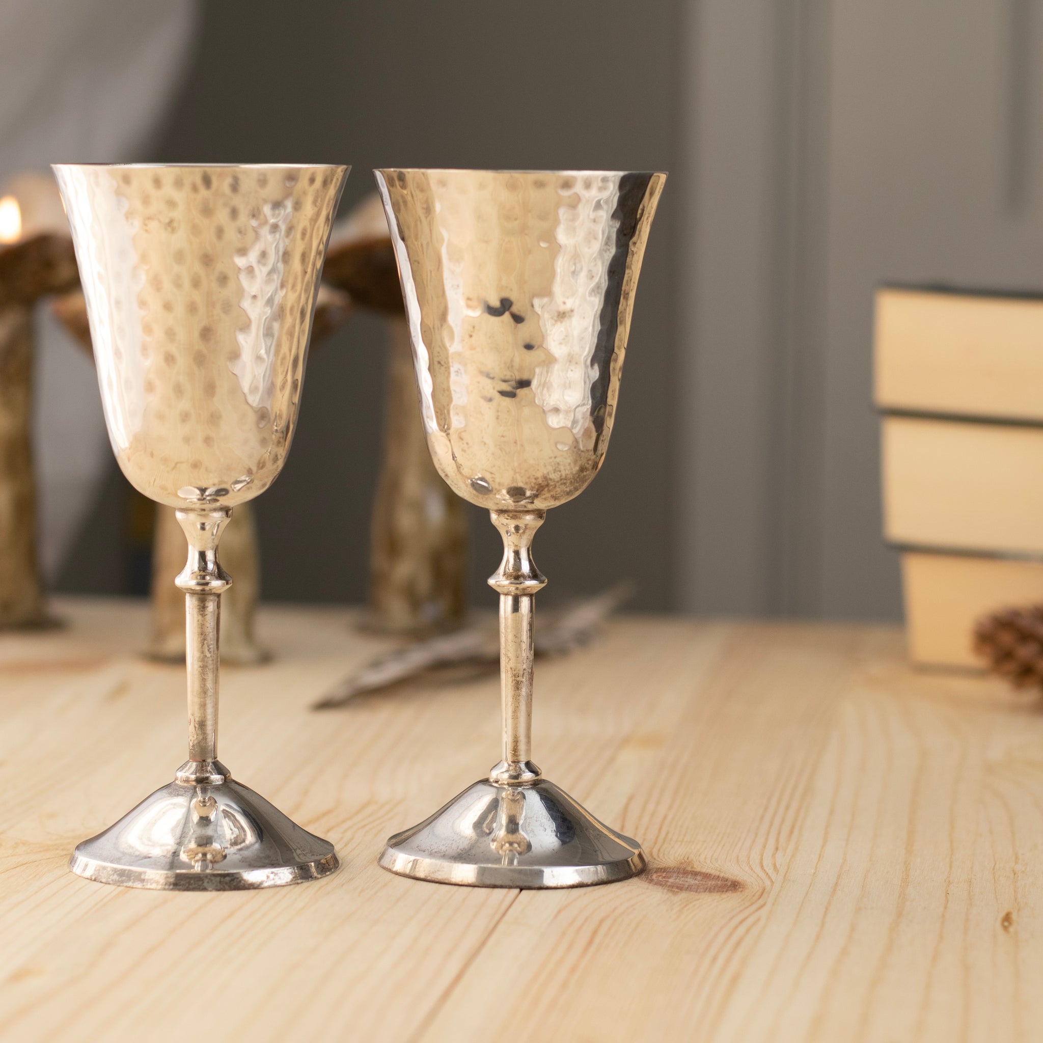 Set of 2 Vintage Wine Goblets with Sterling Silver Base