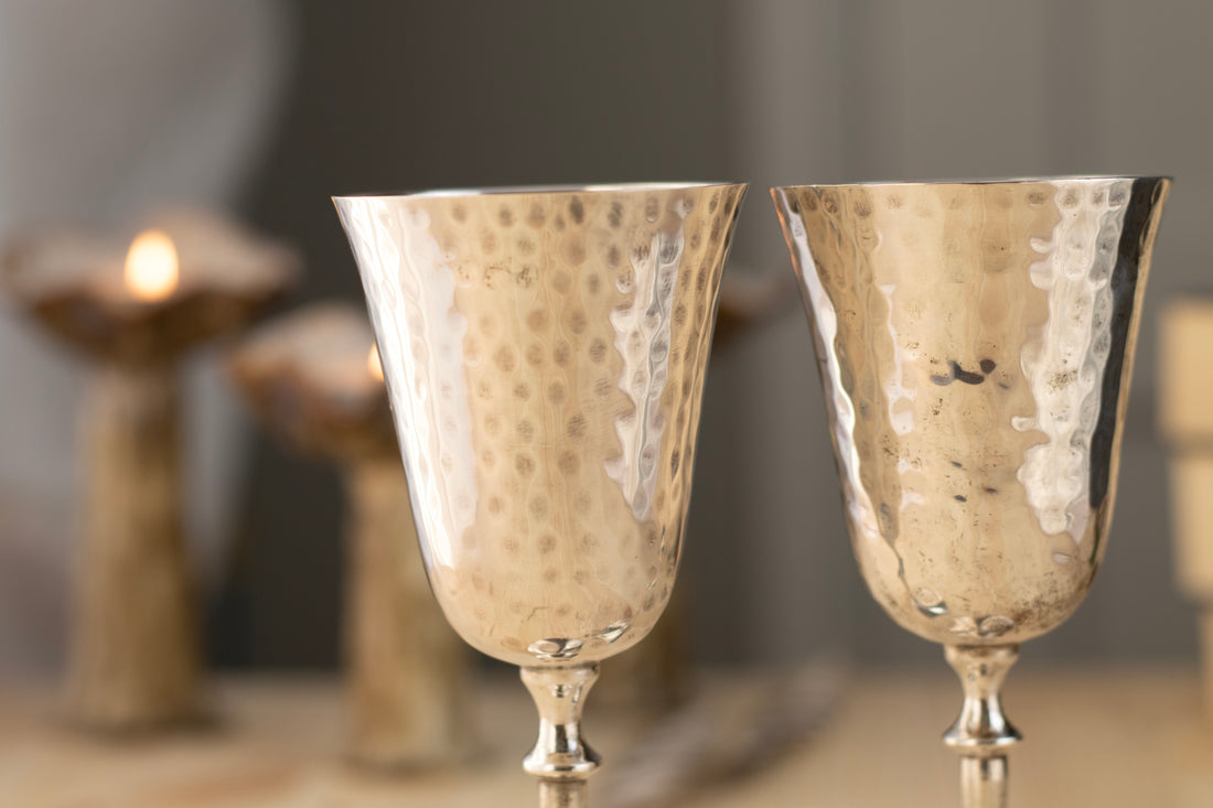Set of 2 Vintage Wine Goblets with Sterling Silver Base
