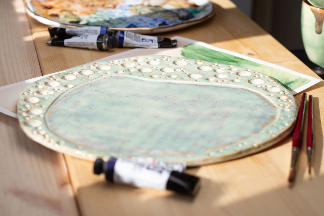 Handmade Ceramic Moon Palettes – Watercolor & Gouache Mixing Dish - For Artists