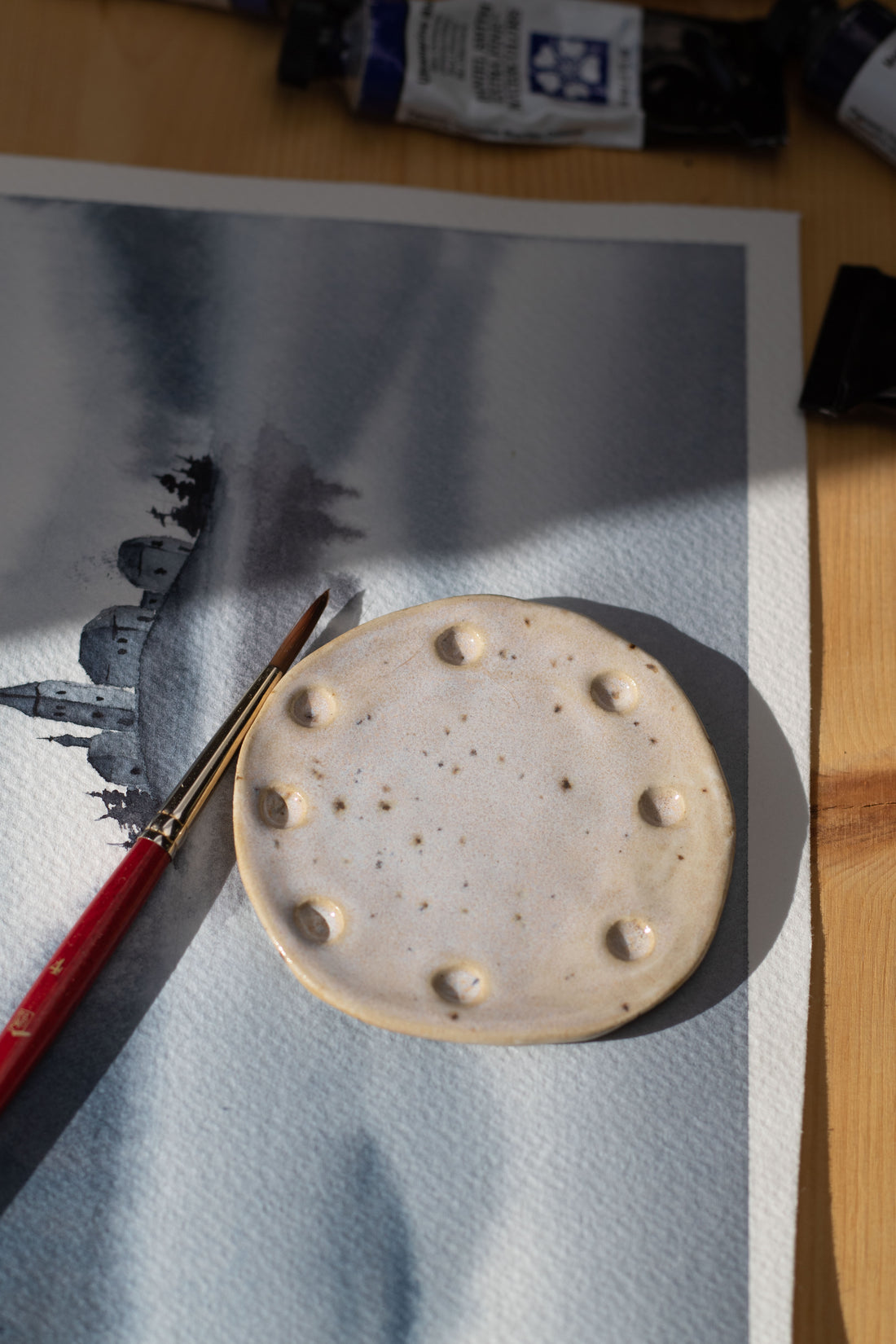 Mini Ceramic Watercolor Palette – Speckled Rustic Design - For Artists