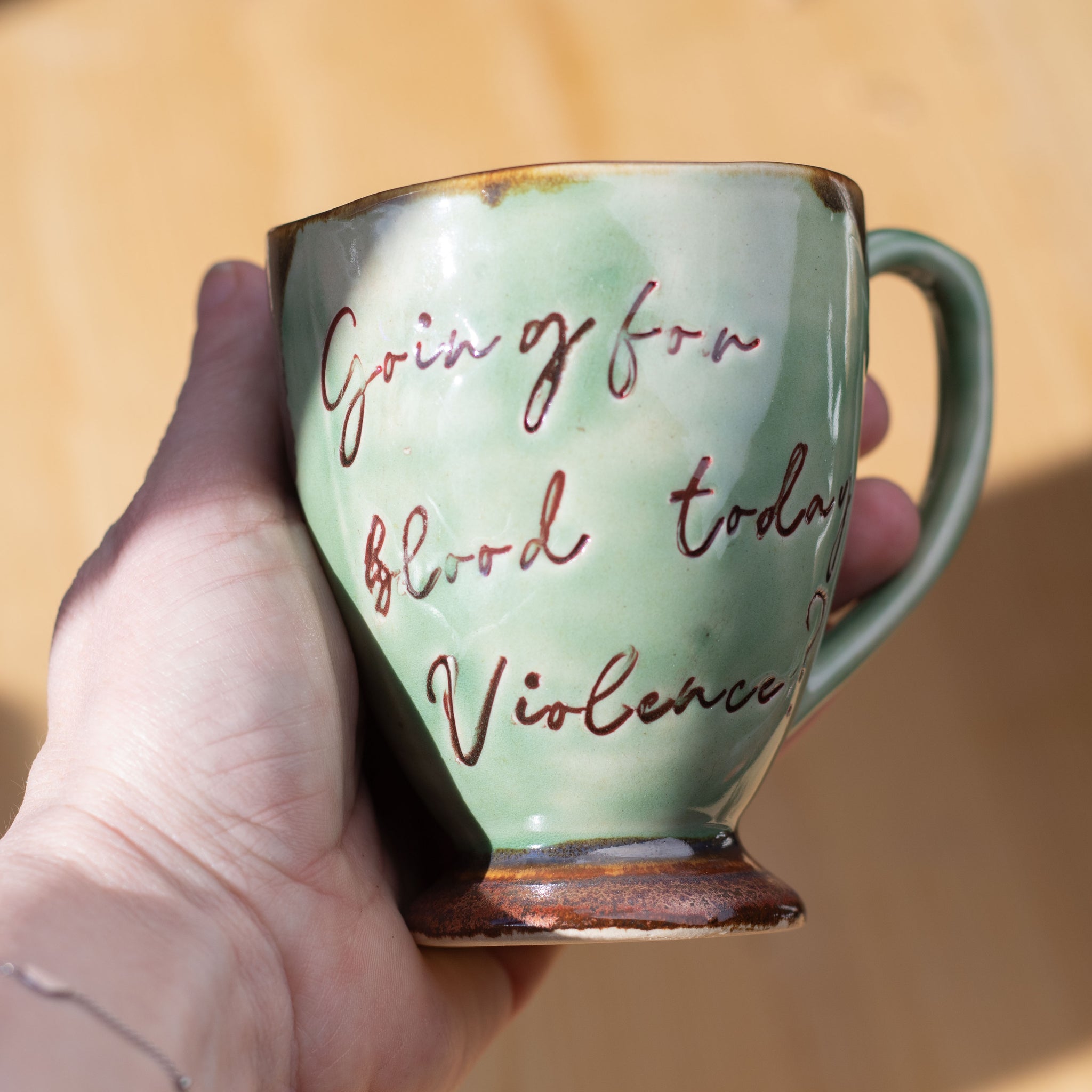 🐉 Fourth Wing-Inspired Ceramic Mug – "Going for Blood Today. Violence?" 🐉