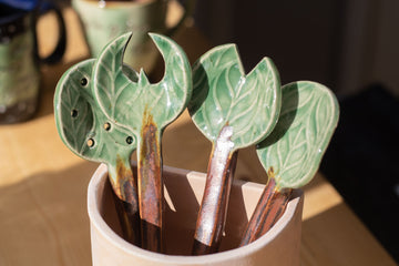 Handmade Ceramic Leaf Spoons – Nature-Inspired Utensils Cottage Core