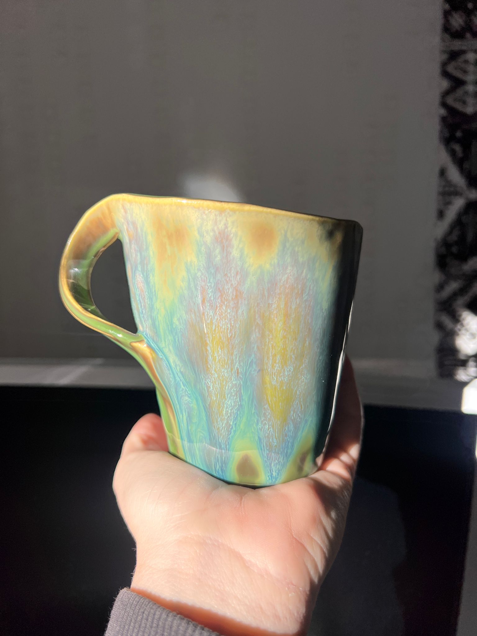 Handmade Ceramic cup Flowing Glazes Pearl finish