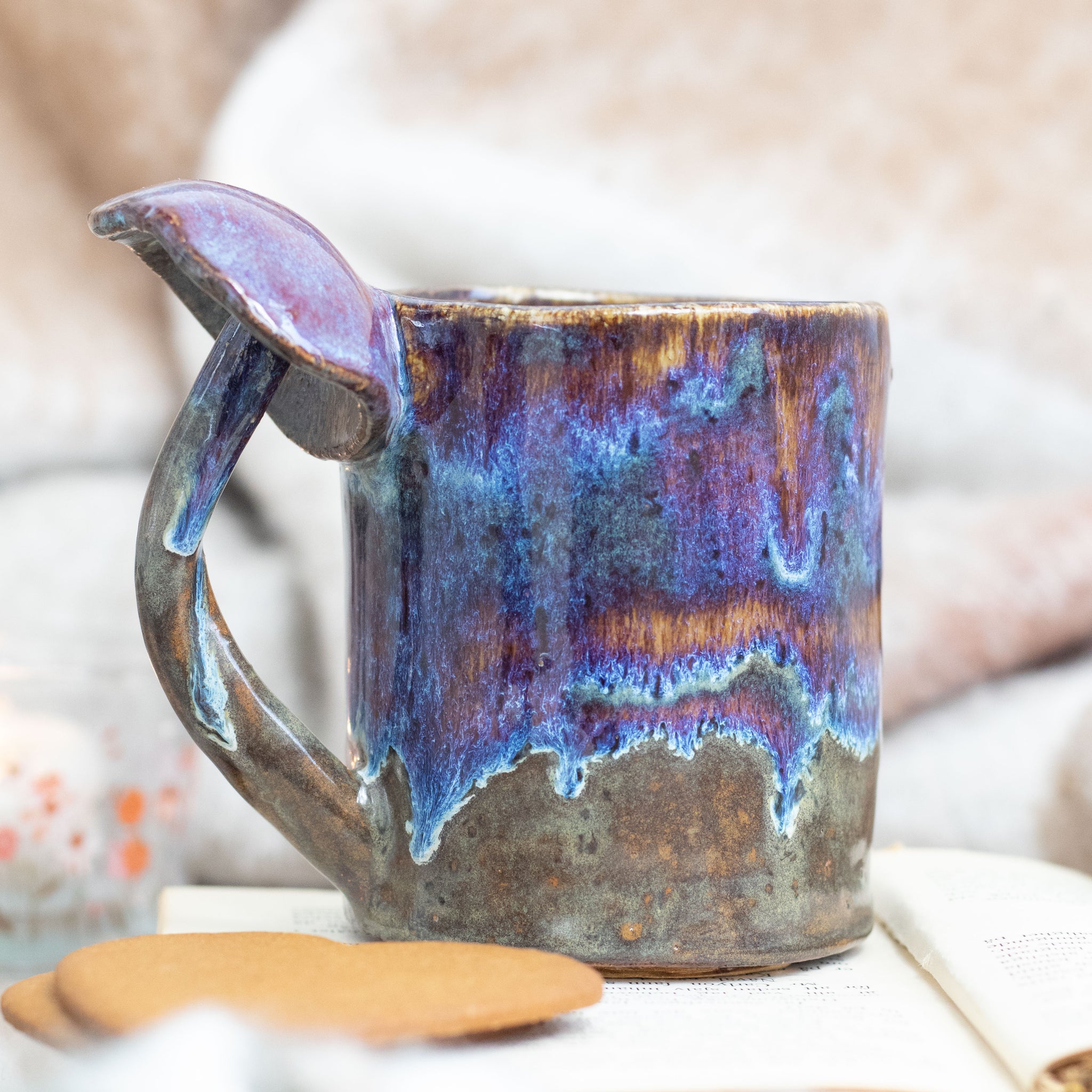 Handmade Ceramic Mug with Mushroom Handle – Whimsical Cottagecore for Nature Lovers