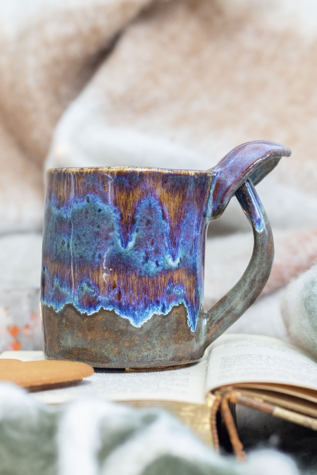 Handmade Ceramic Mug with Mushroom Handle – Whimsical Cottagecore for Nature Lovers